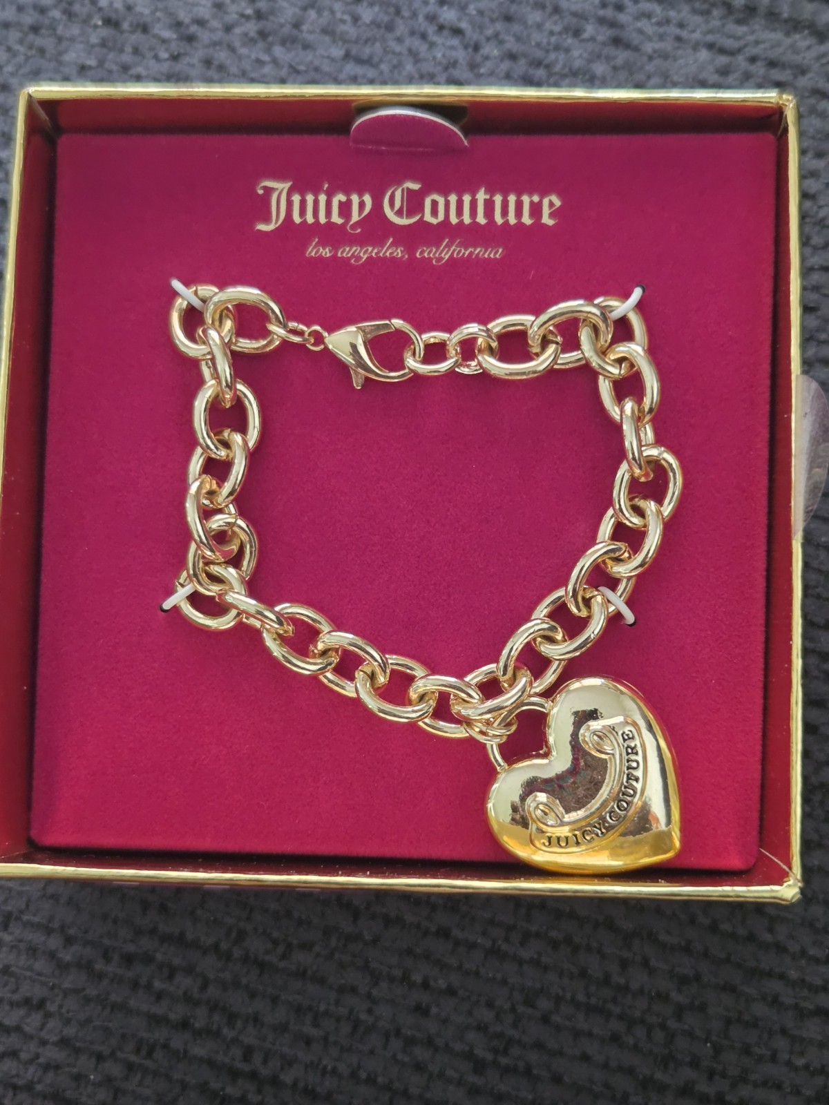 Juicy Couture Gold Puffy Heart Charm Chain Dangle Bracelet
