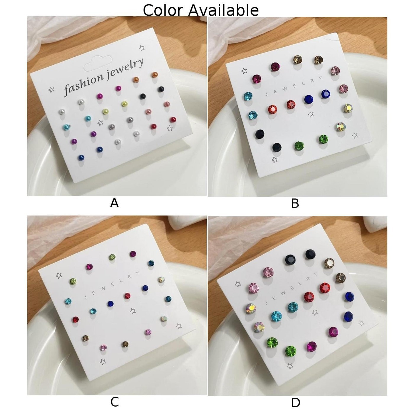 Geometric Zircon Stud Earrings Set for Everyday Wear Resin Plastic Card