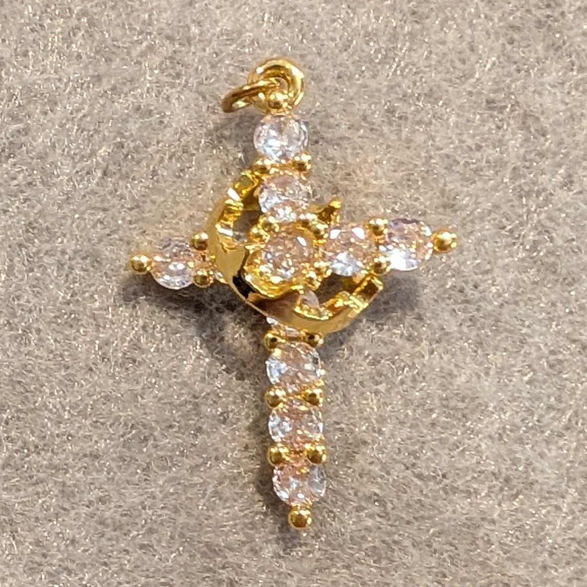 Gold Tone Cross Pendant Charm Clear Simulated Cubic Zirconia Prong Set