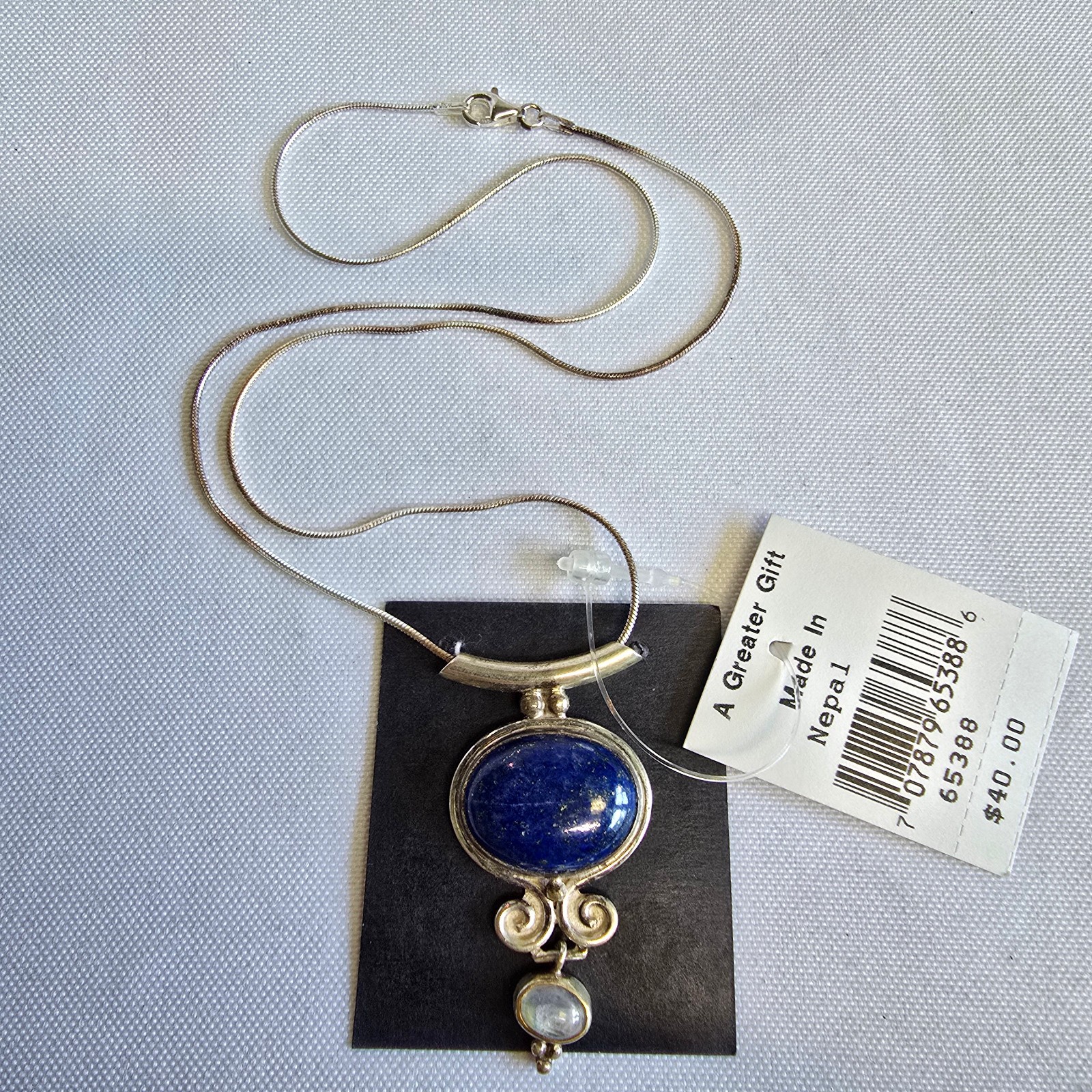 Sterling Silver SERRV Necklace 13.1g Jewelry 17.5″ Chain Lapis Look *READ*