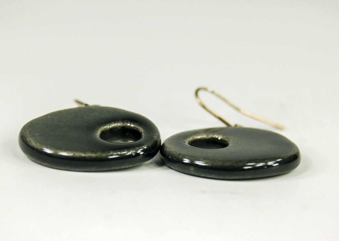 Cutout Ceramic drop womens earrings black enamel 1 inch oval