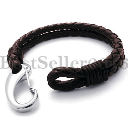 Men Women Braided Leather Bracelet Wrap Cuff With Stainless Steel Clasp 8in-9in