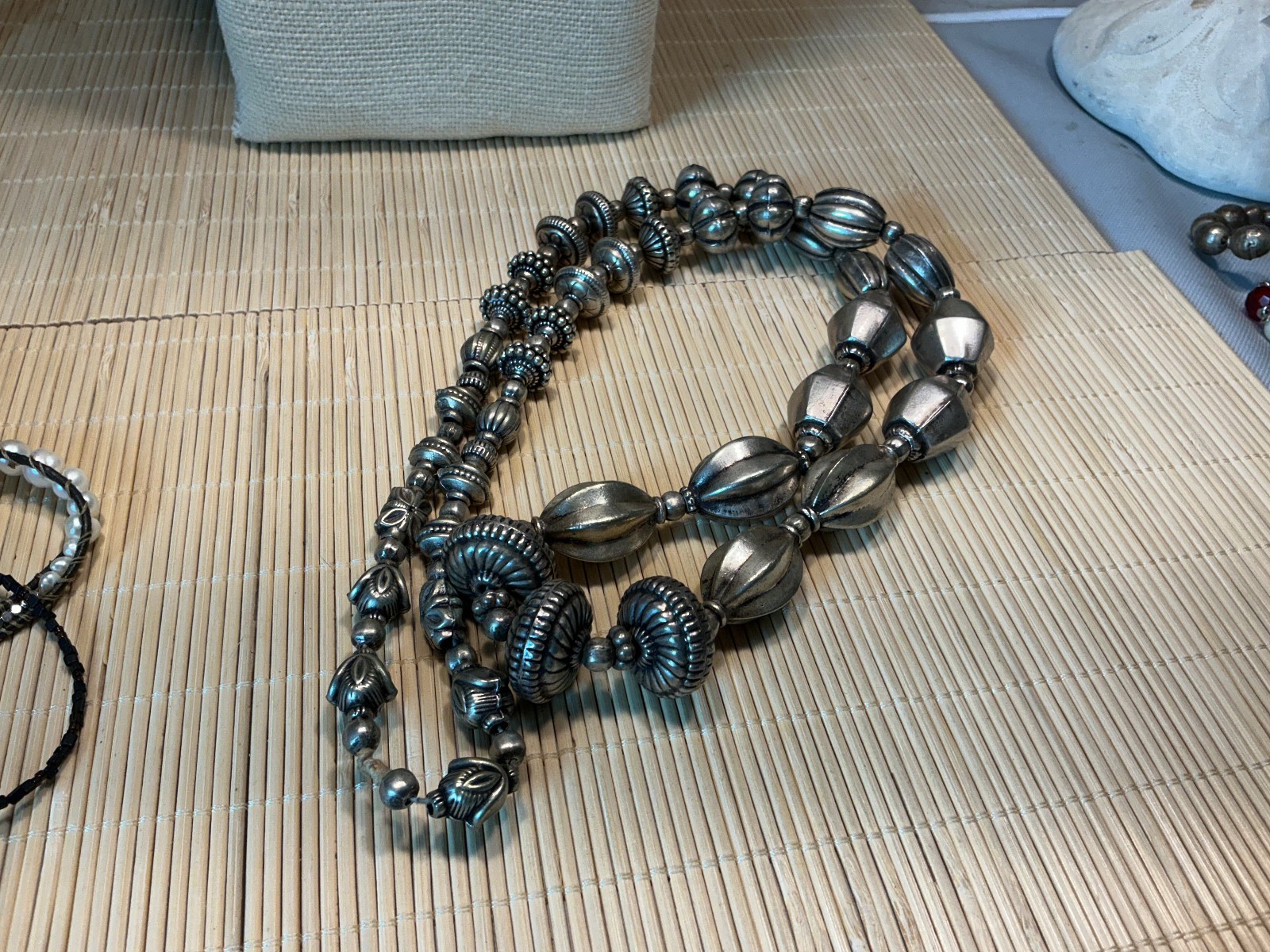 Fashion Necklace Silver Tone Ethnic Look Beaded Metal Plastic Long Lot 100B