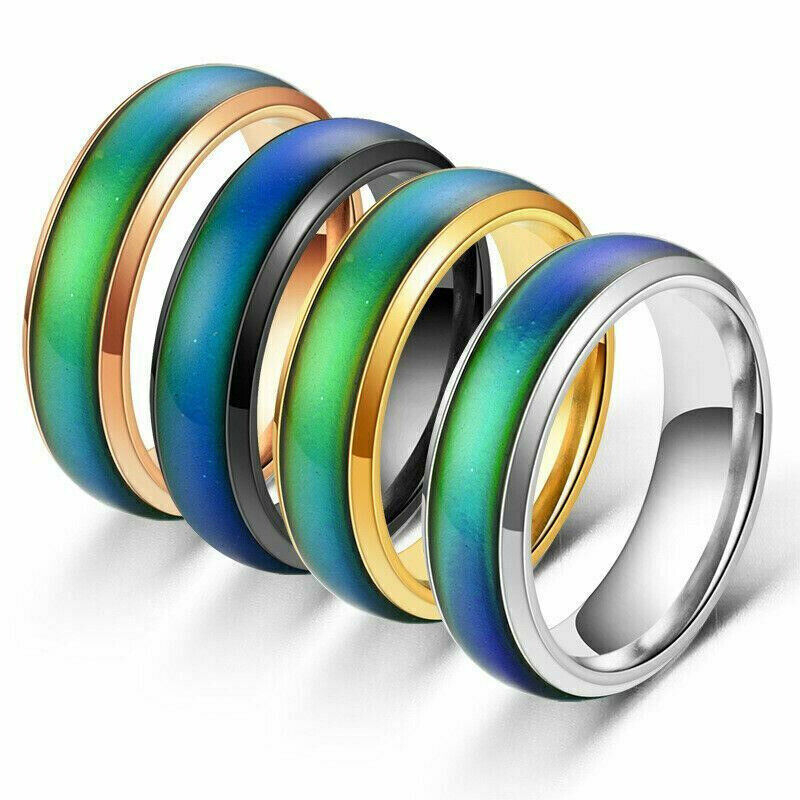 Stainless Steel Plated Color Changing Mood Ring Temperature Rings Women Men 6-12