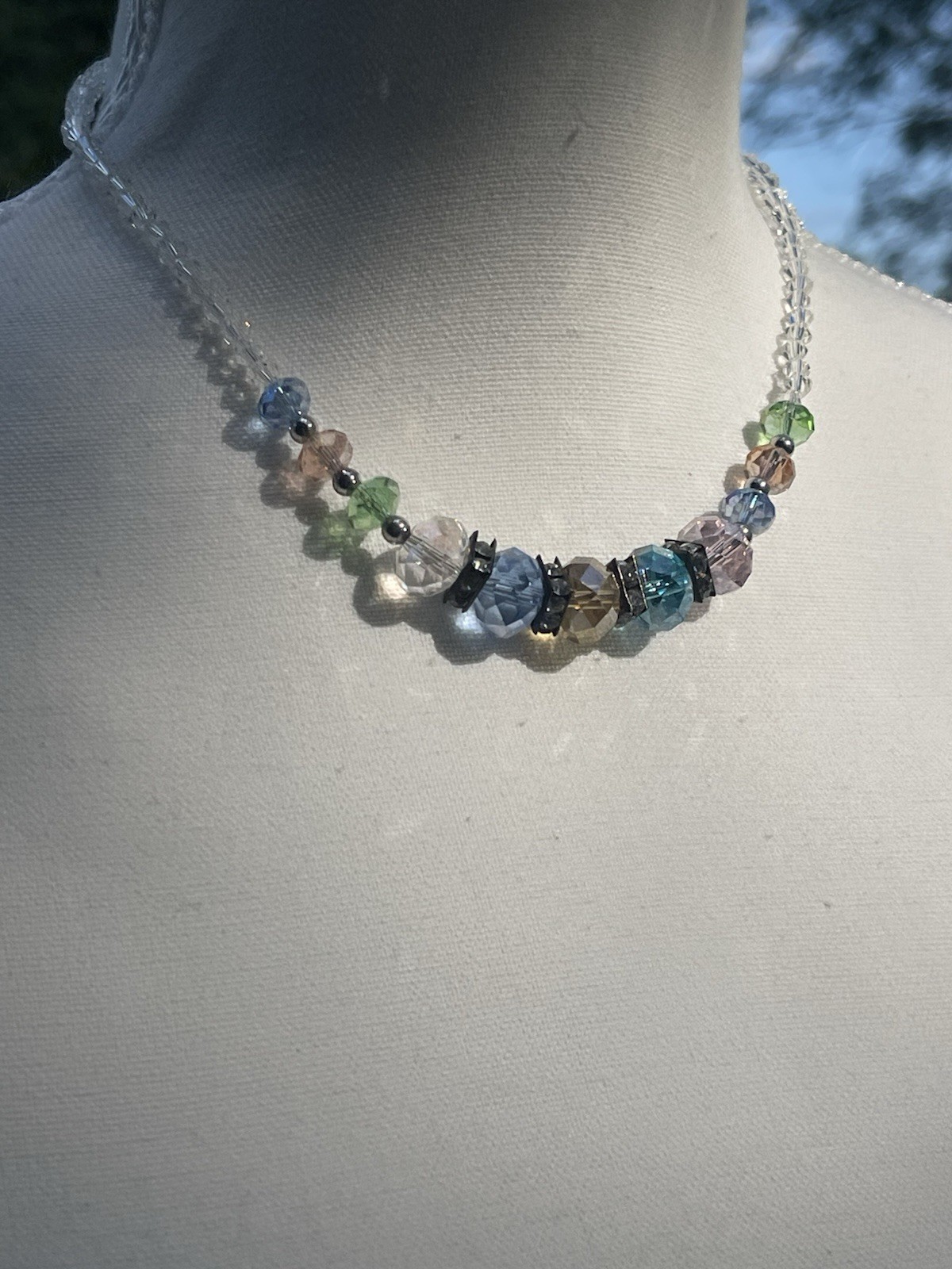 Vintage AB Multicolor Crystal Choker Necklace 15″ Easy Magnetic Clasp Rondelle