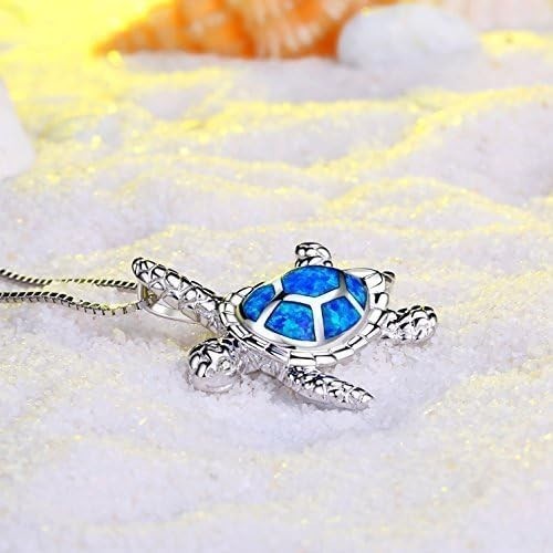 LIBORIA Necklace with Sea Turtle Pendant in 925 Sterling Silver Blue Opal