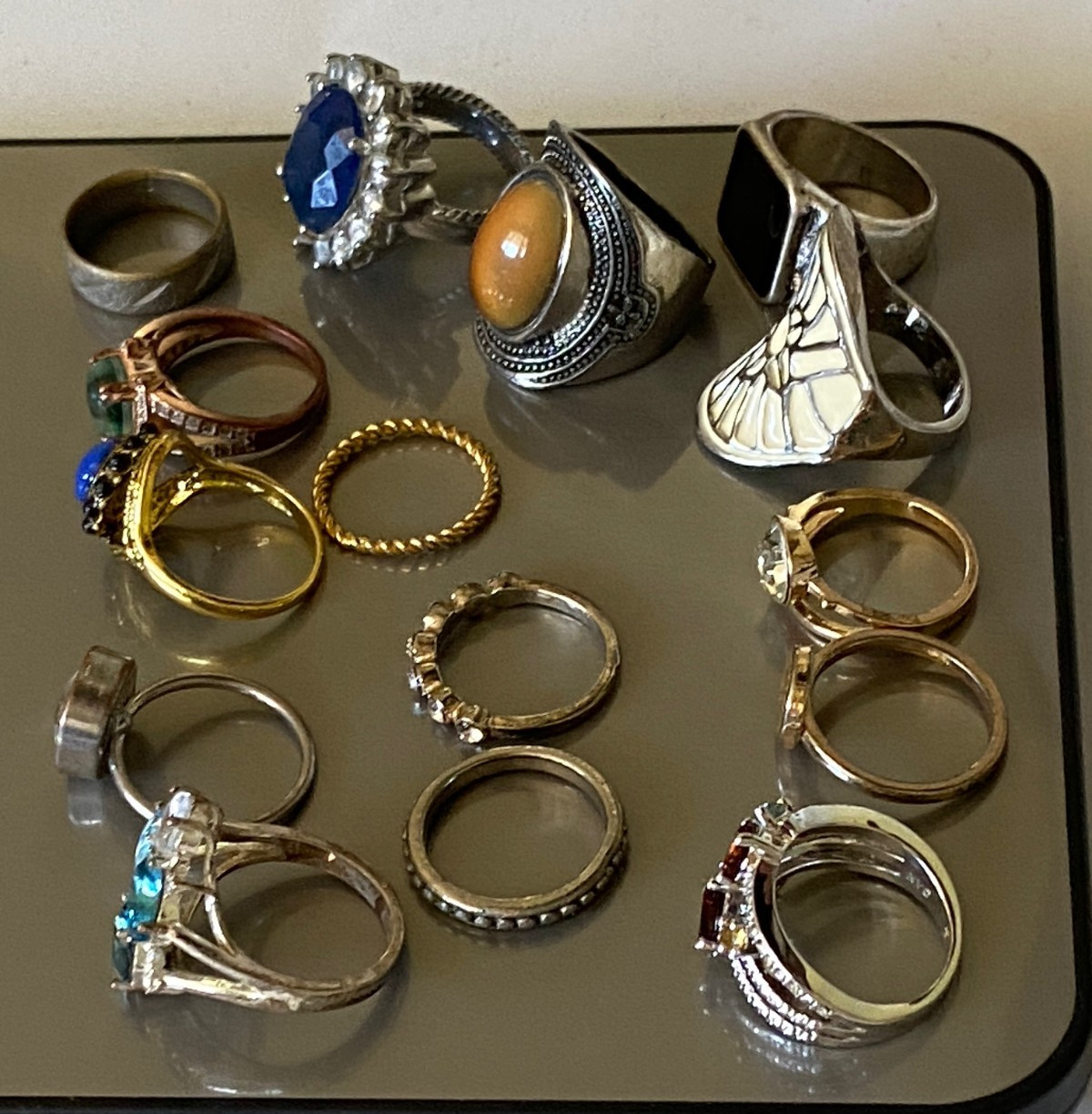 Lot of 15 Costume Rings Various Styles & Sizes