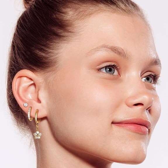 Surgical Steel Small Huggie Hoop Earrings for Women Set,14K Gold Plated Hypoalle