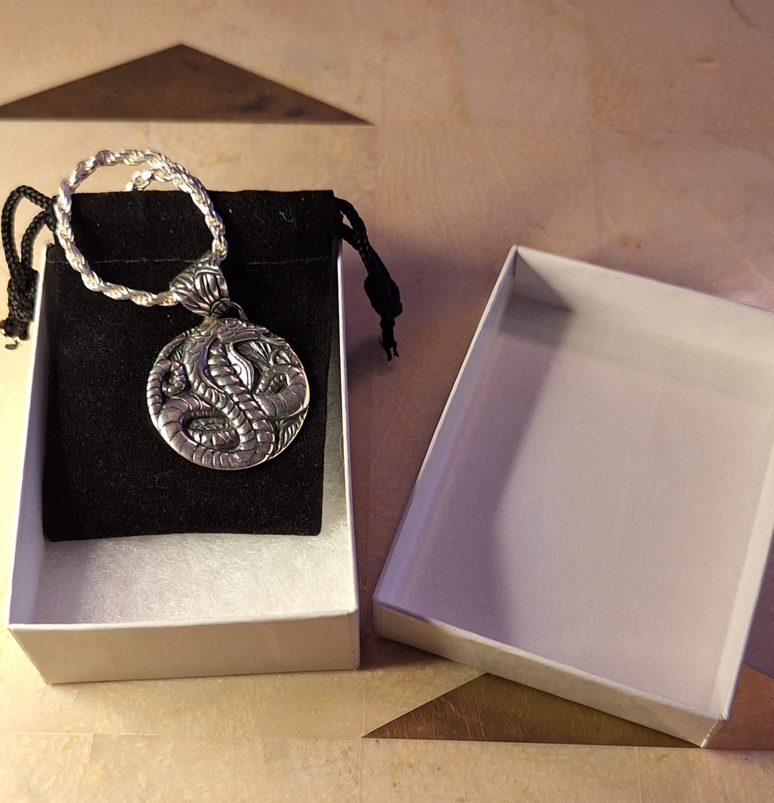 Year of the Snake Chinese Zodiac Pendant Sterling Silver Necklace Italy Chain