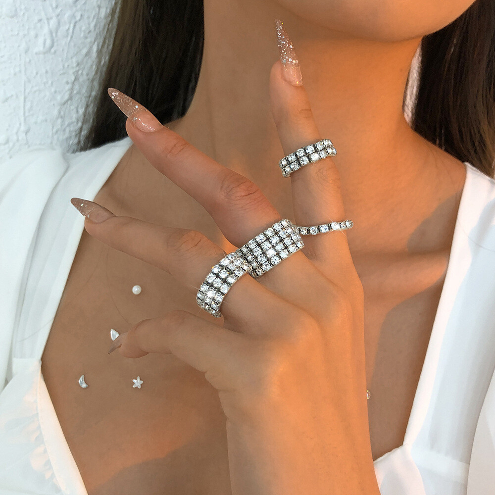 Fashion Women Punk Crystal Rhinestone Ring Elastic Ring DIY Wholesale Lovers