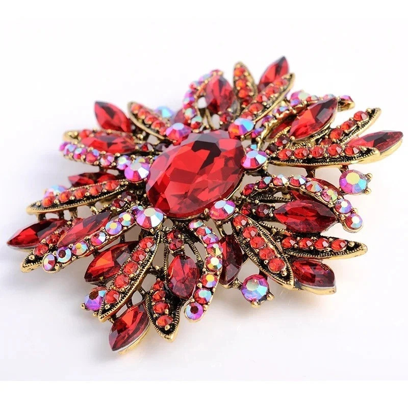 Vintage Style Large Sparkly Purple Flower Brooch Pin with Gemstones