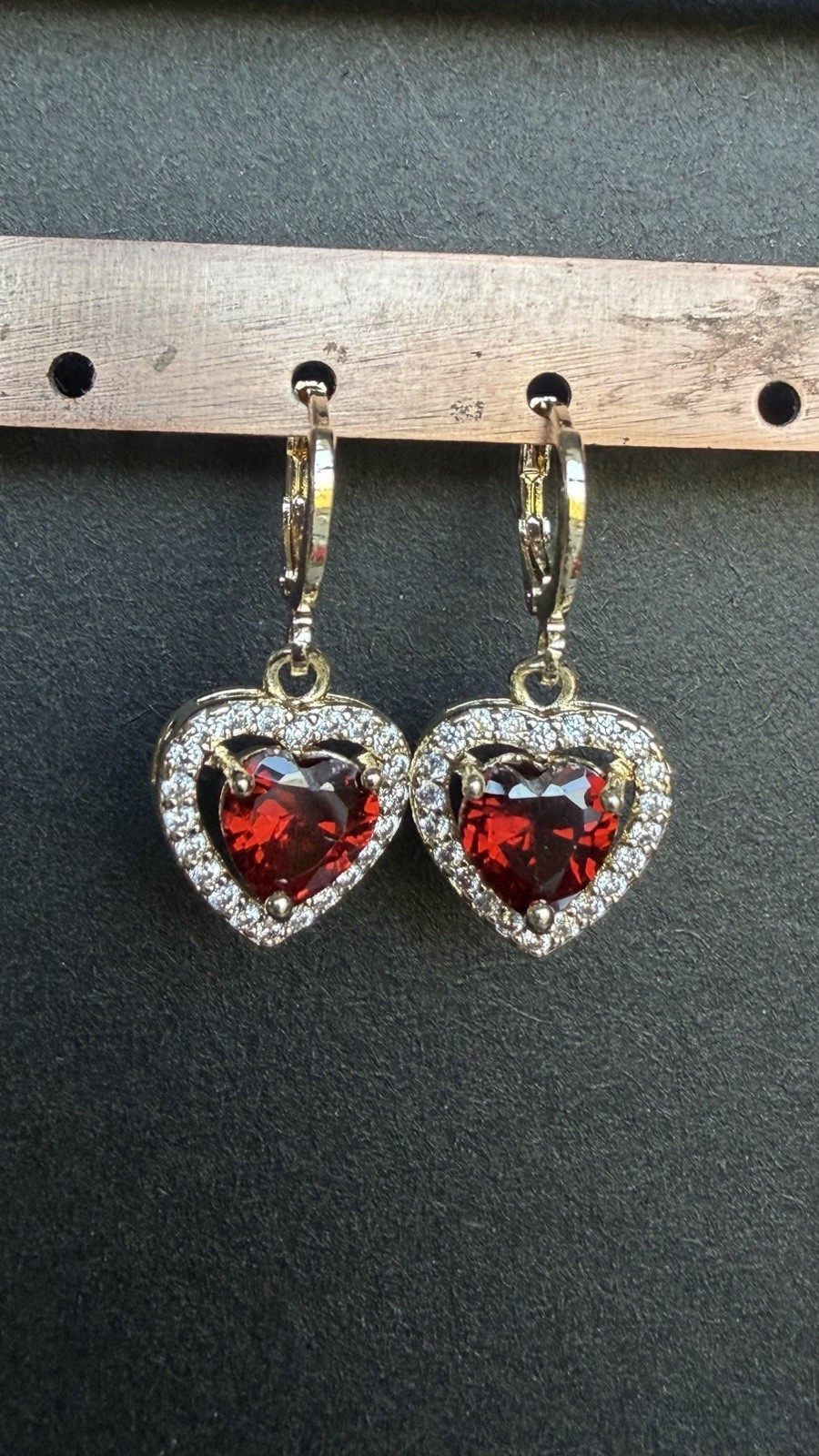 Red Heart Shaped Stud Earrings! Elegant And Cute. 14K Gold Plated! For Daily Use