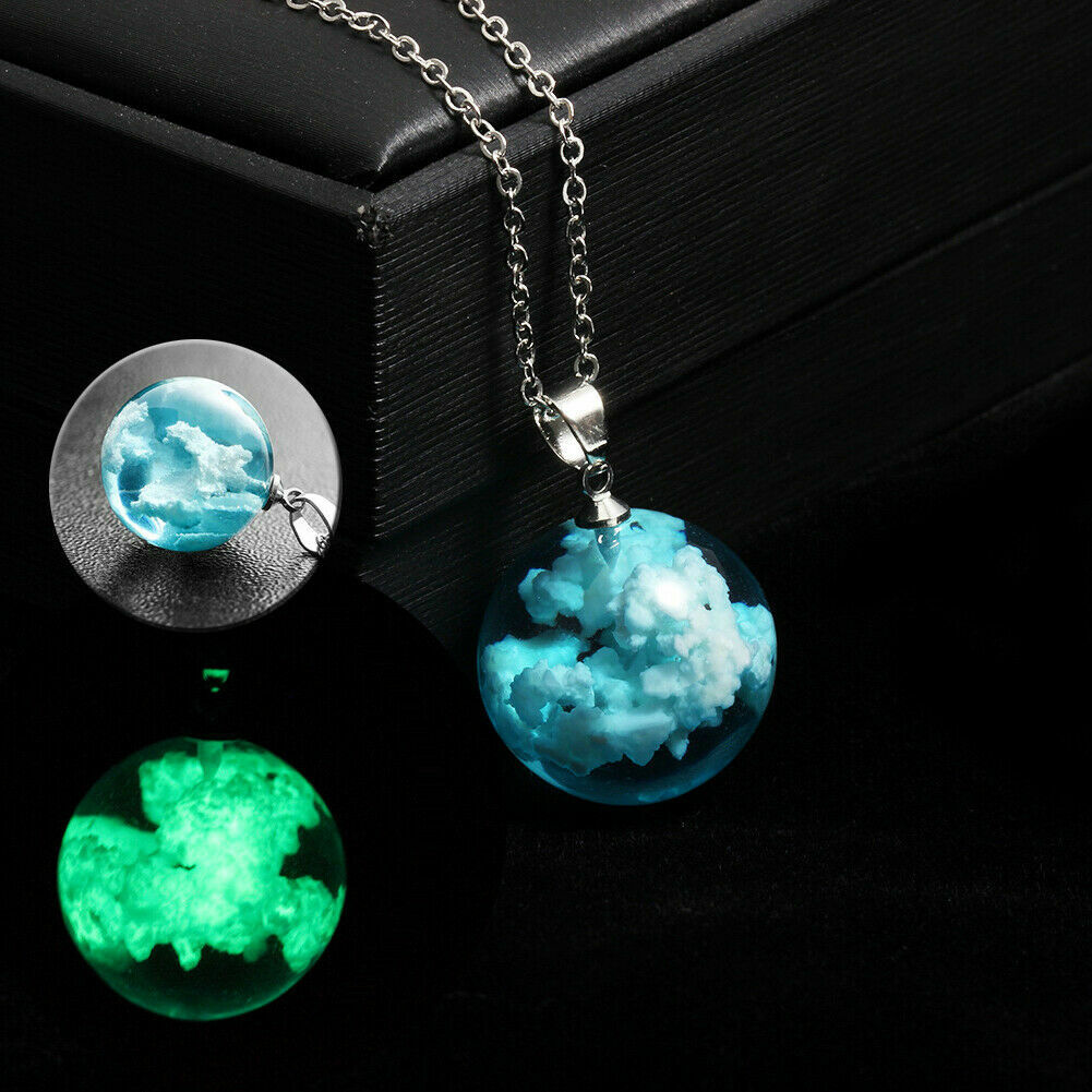 White Cloud Blue Sky 3D Pendant Necklace Glow-in-Dark