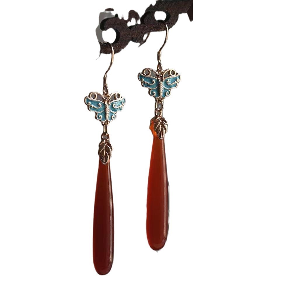 New Chinese Natural Butterfly Earrings Hanfu Accessory