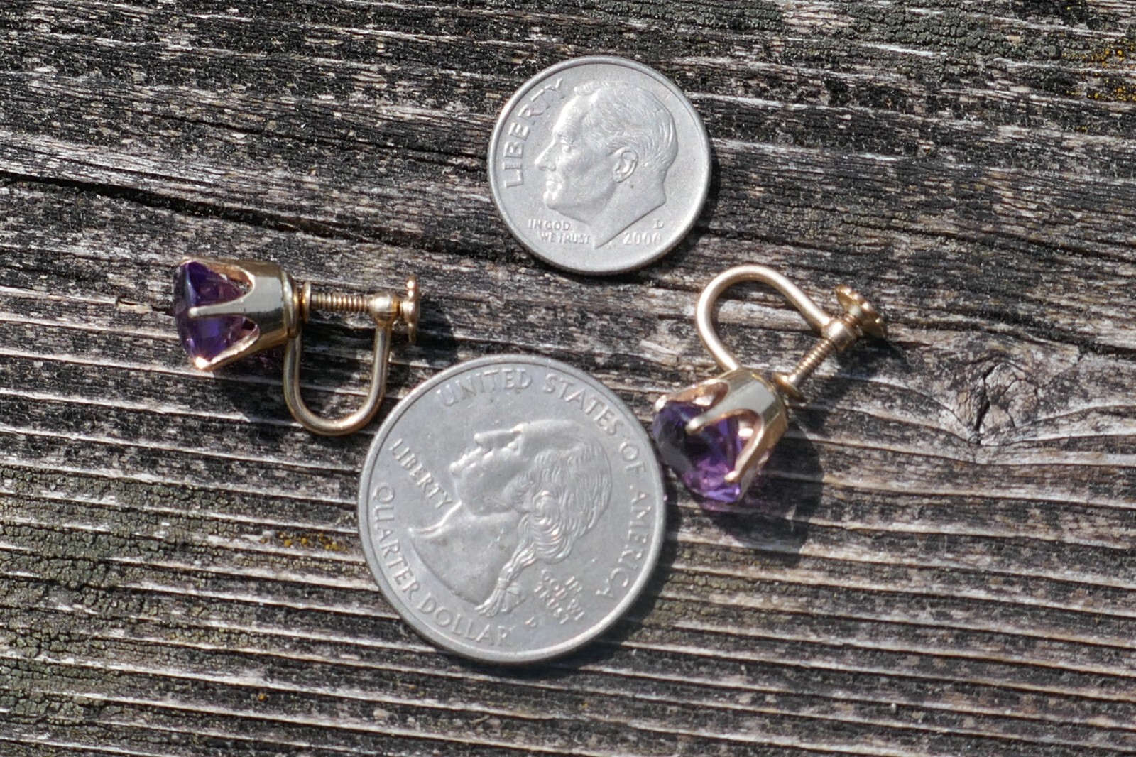 Vintage 12k Yellow Gold Filled & 9.1mm Amethyst Screw Back Earrings