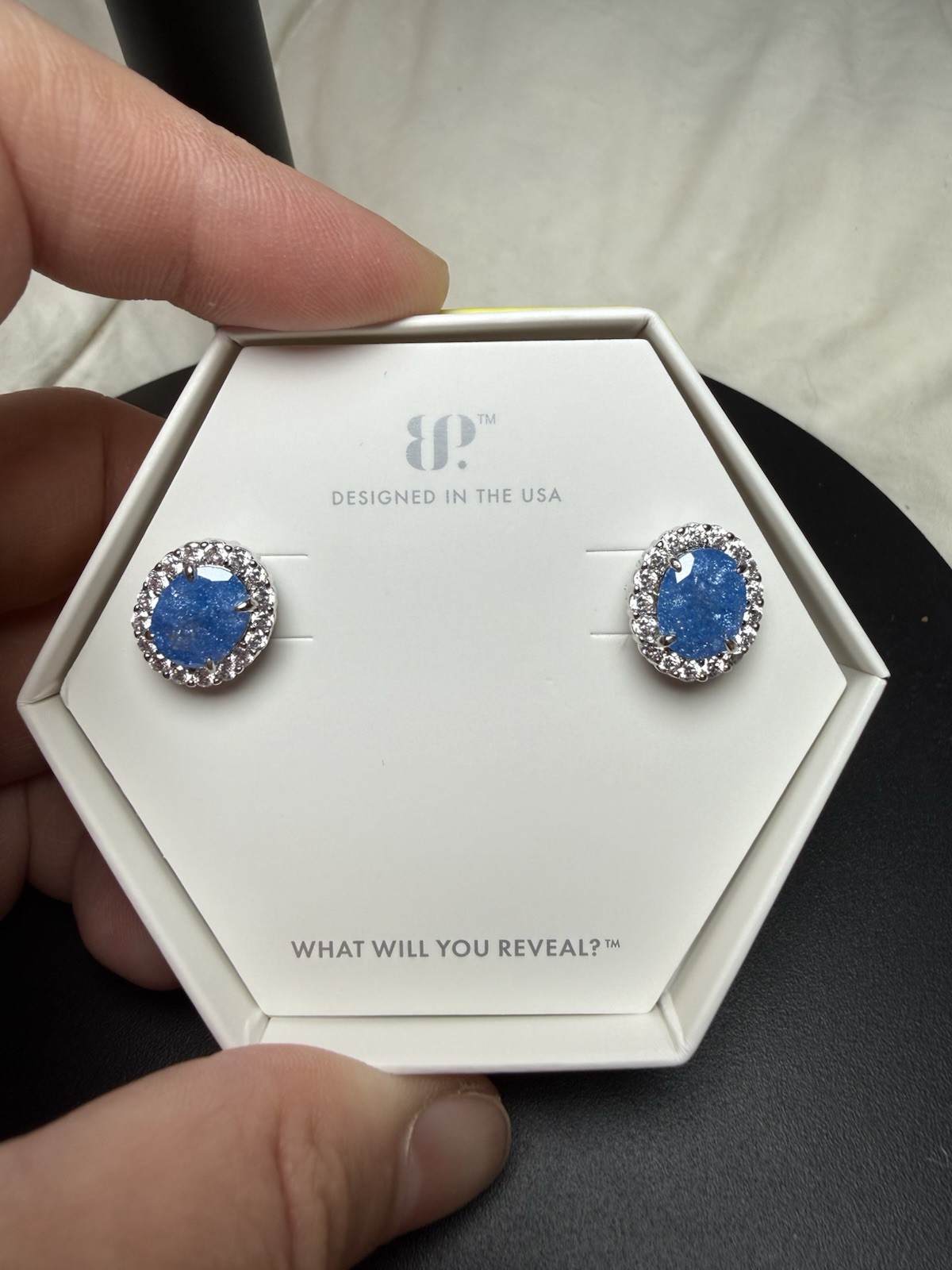 BP Earring Reveal Lab-Created Aqua Blue Oval Crystal Halo Stud ER67896