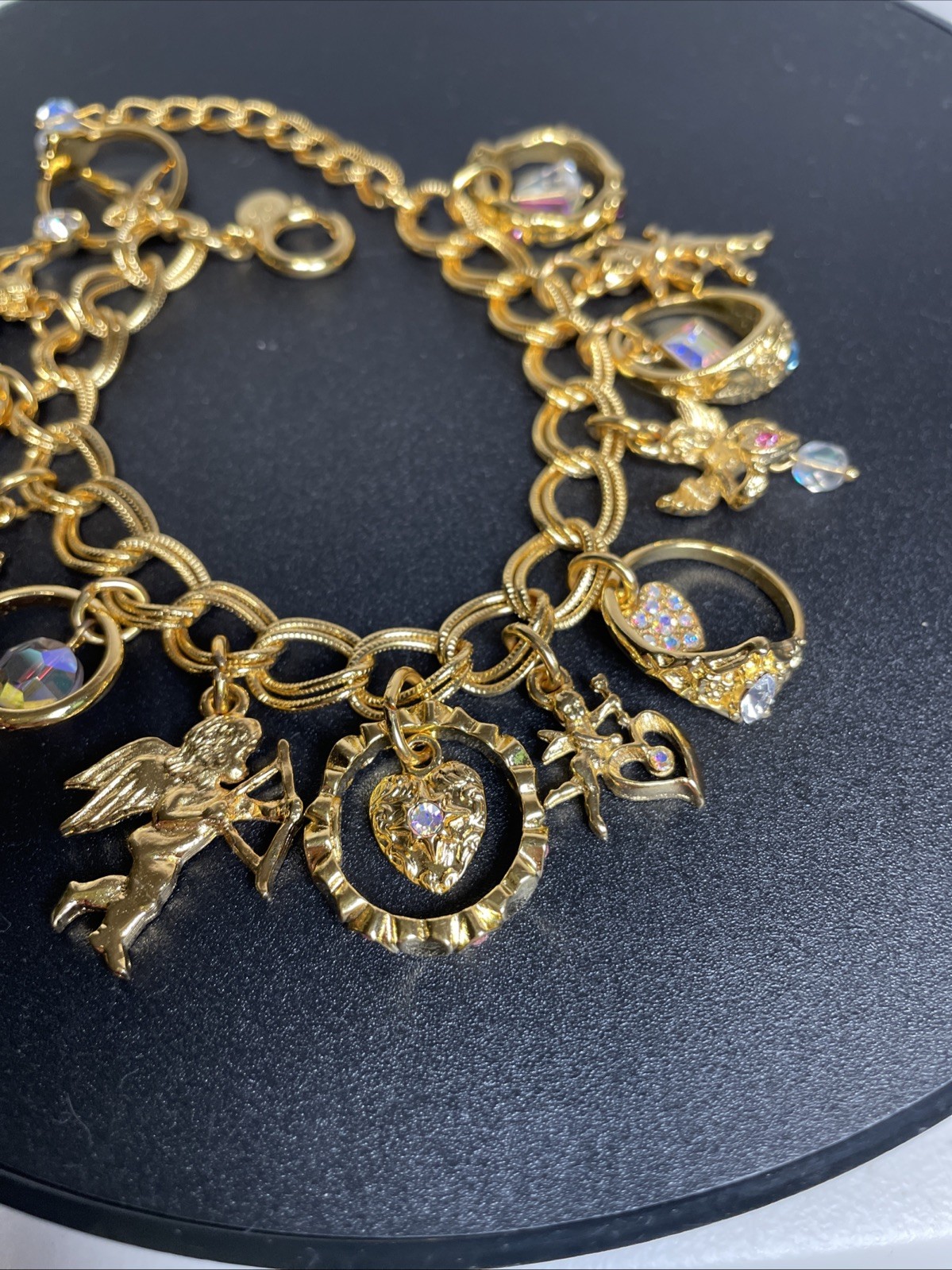 Vintage Kirks Folly Secret of the Seven Angels Rings Bracelet w/ Box AB Crystals