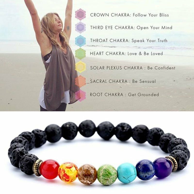 7 Chakra Healing Beaded Bracelets Lava Rock Bangle Natural Stone Agate Jewelry