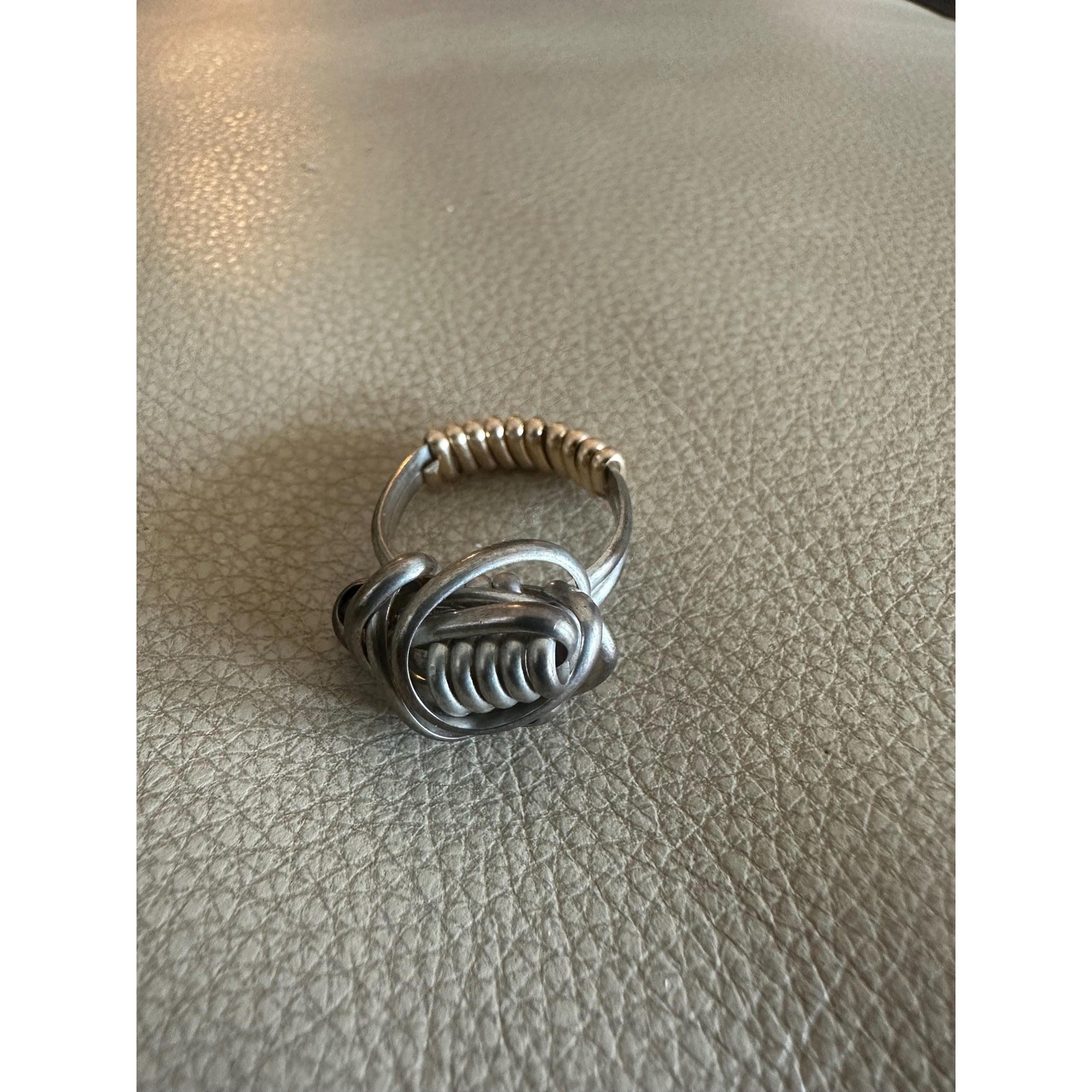 Fine Silver Wire Wrapped Ring with a 14k Gold Fill Wrapped Band Ring Size 8