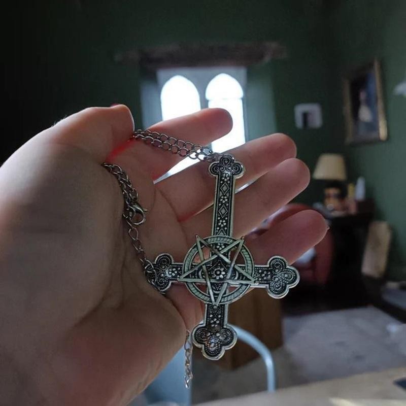 Inverted Cross Necklace for Women Man Gothic Pentagram Retro Pagan Witchcraft