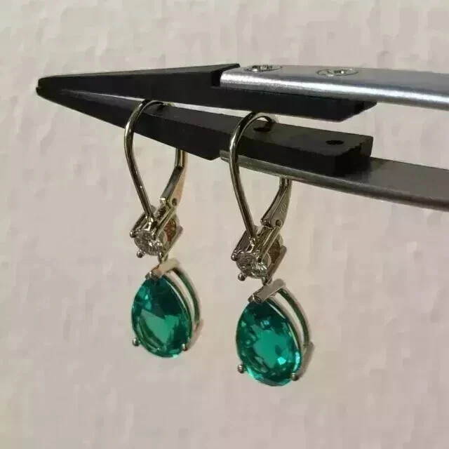 Simulated Green Emerald 2.50Ct Pear Cut Drop & Dangle Earrings White Gold Plated