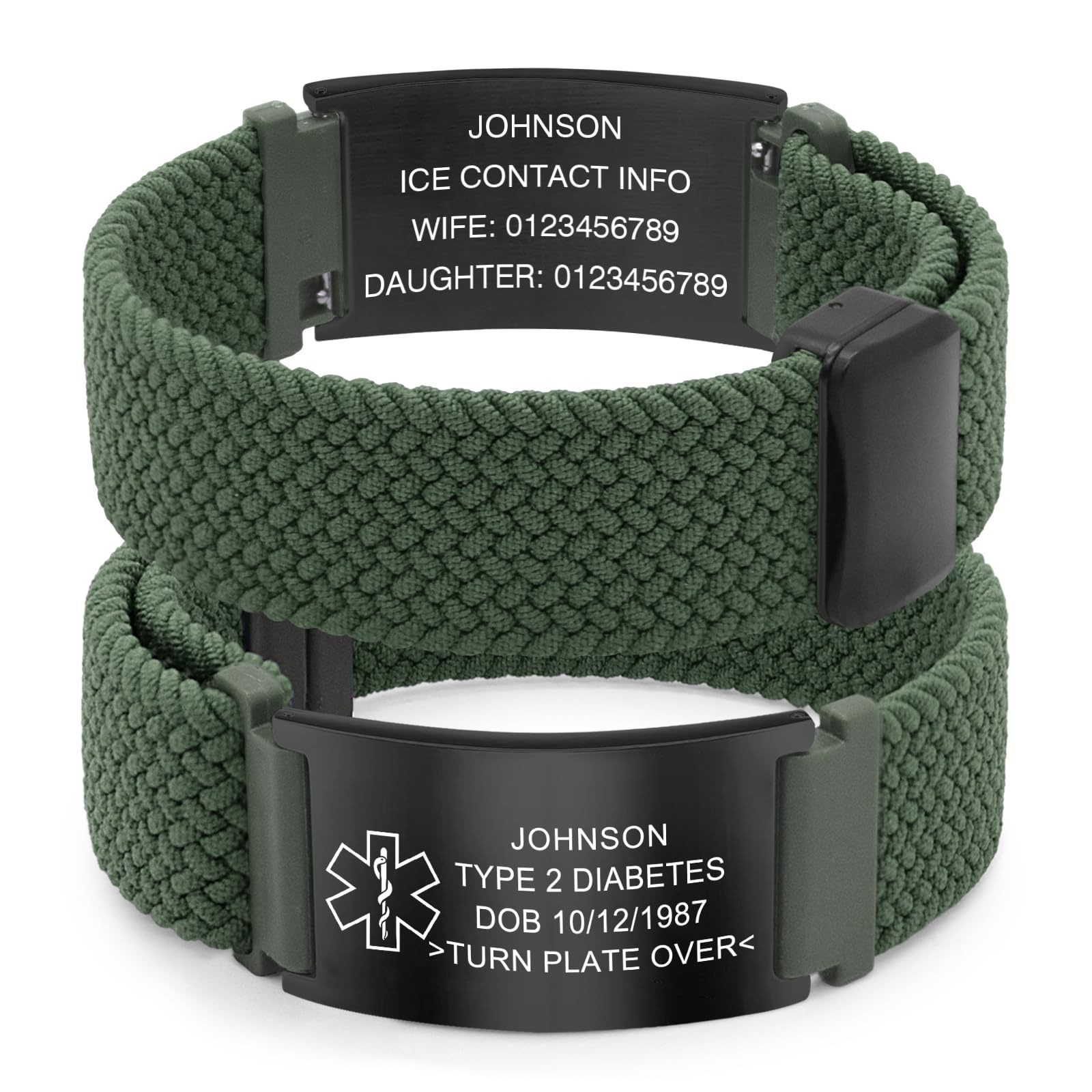 Free Engraving Personalized Medical Alert ID Bracelet Nylon Wristband Men Women