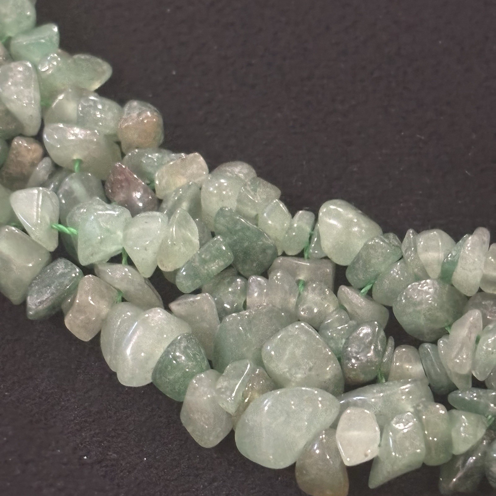 Green Aventurine Chip Necklace Natural Stone 5 Strand Twisted 17” Boho