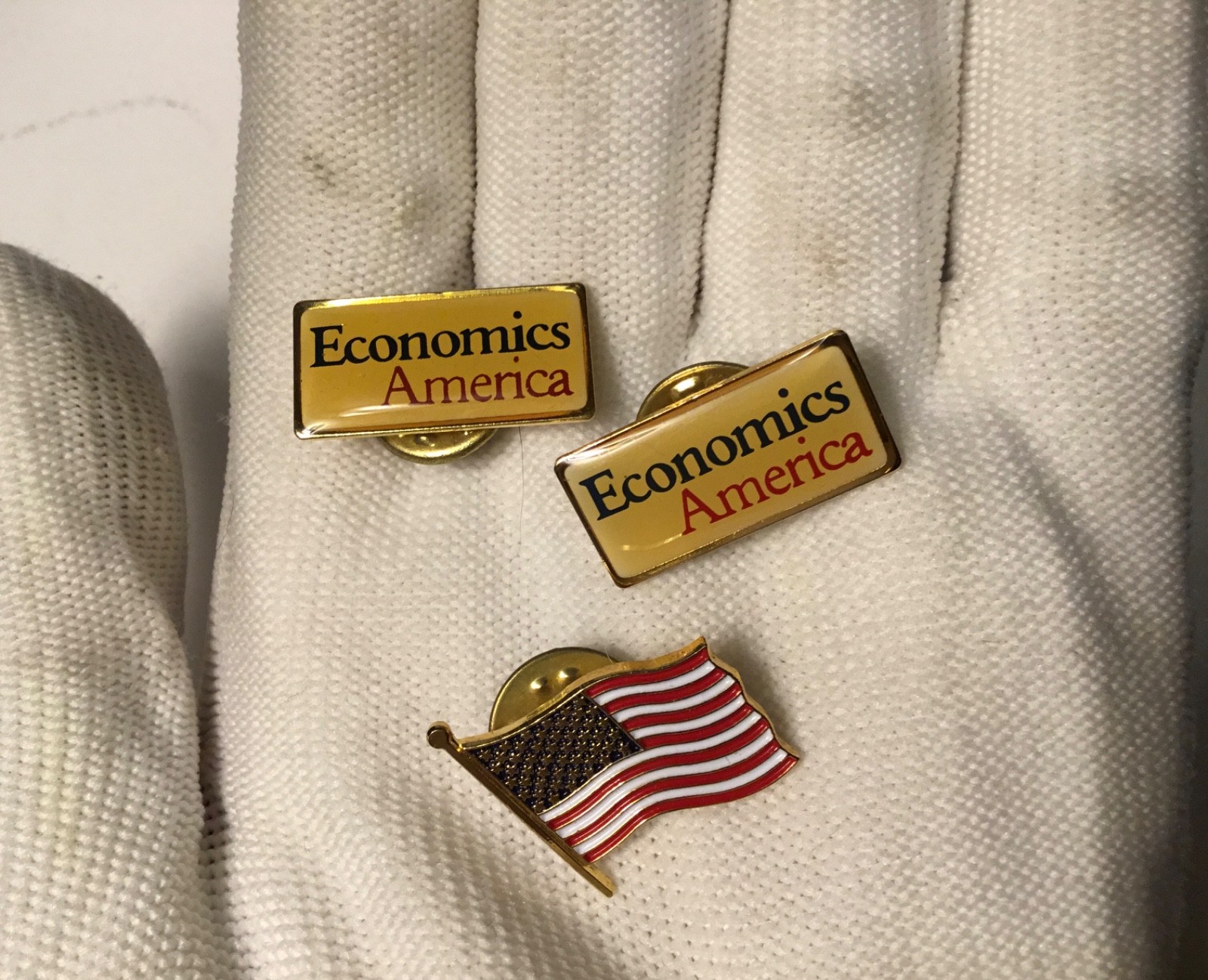 Lot Of 3 USA Lapel Pins Hat Pins 1 American Flag & 2 Economics America