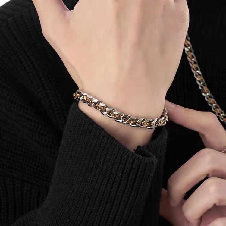 Two-tone Cuban Link Necklace Stainless Men Classic Chain Daily Neck Jewelry