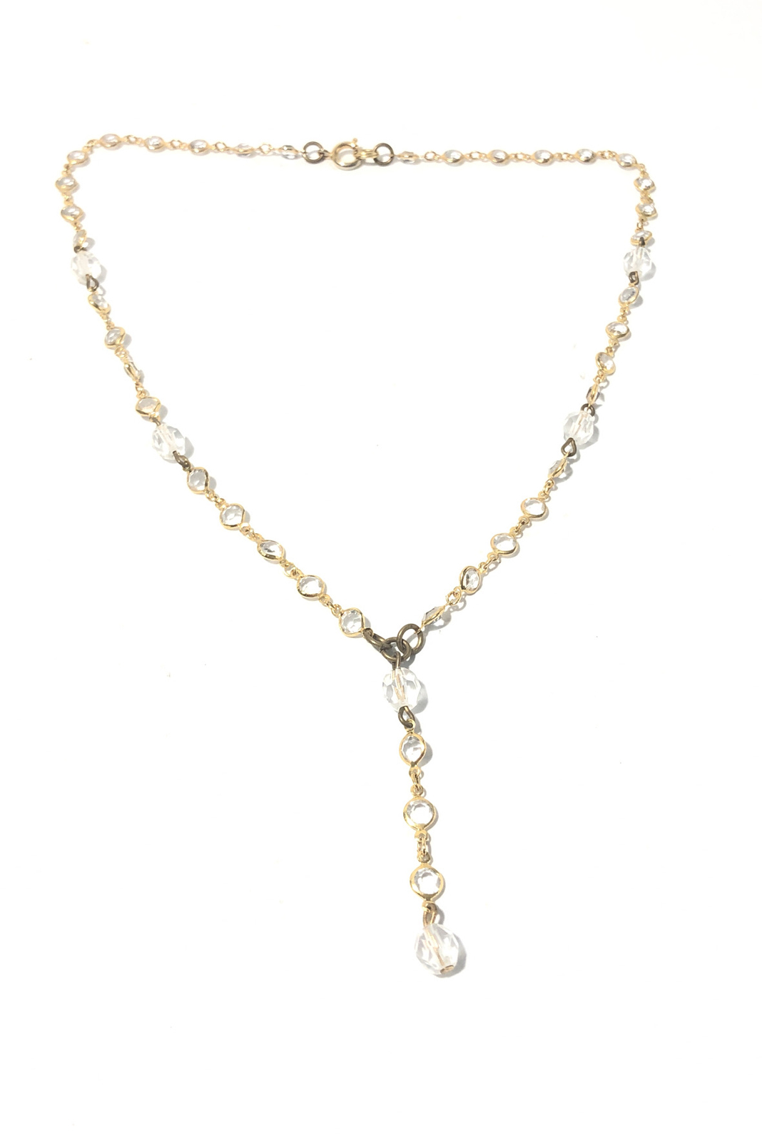 Women’s 16” Gold Tone Y-Drop Pendant Necklace W/ Acrylic Crystal Gems-Fashion.