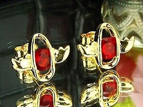 Earrings Ruby 0 3/32×0 5/16in Gold Plated 18 K-Swiss