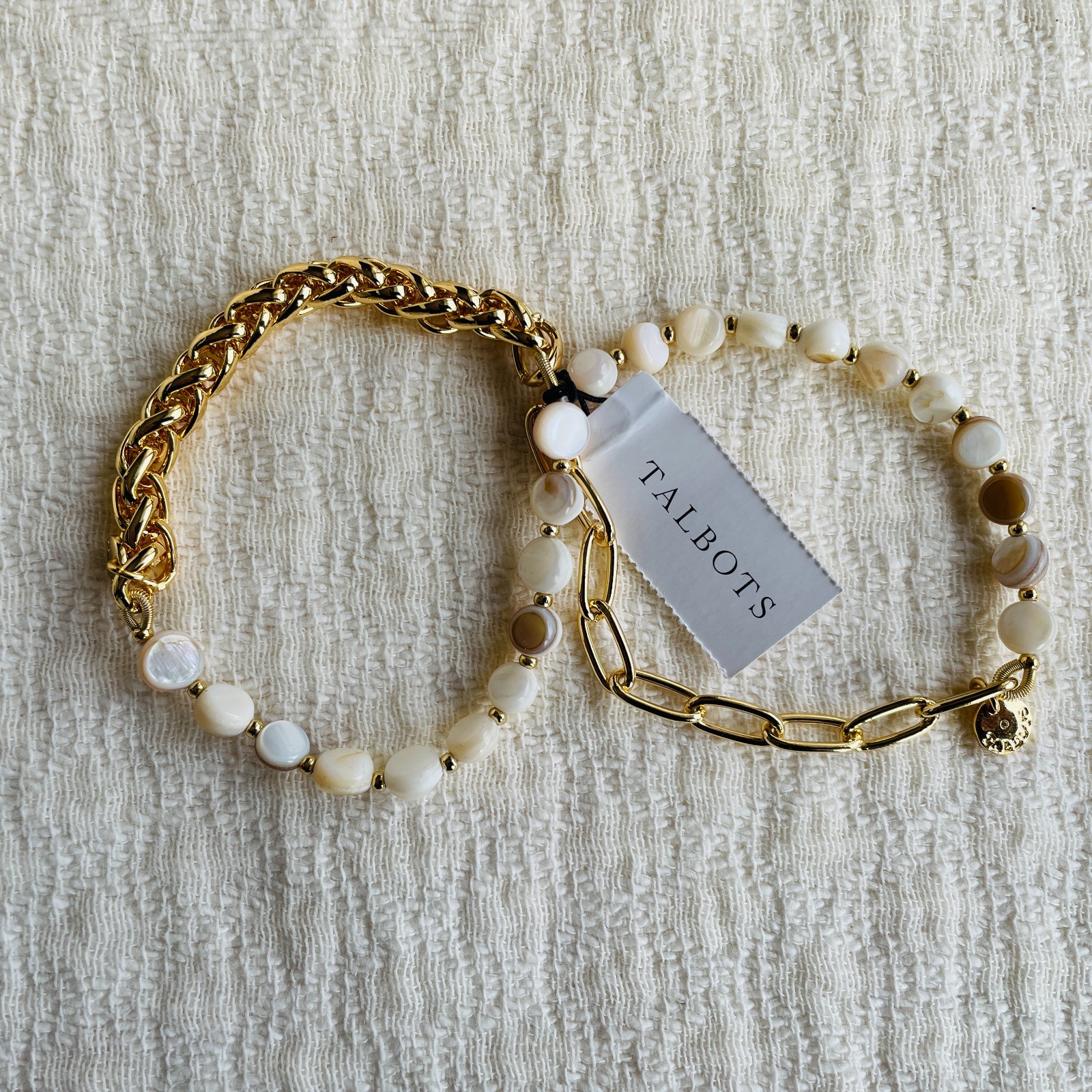 Talbots Gold-Tone & Mother-of-Pearl Stretch Bracelet Set of Two, 6 -7 inch – NWT