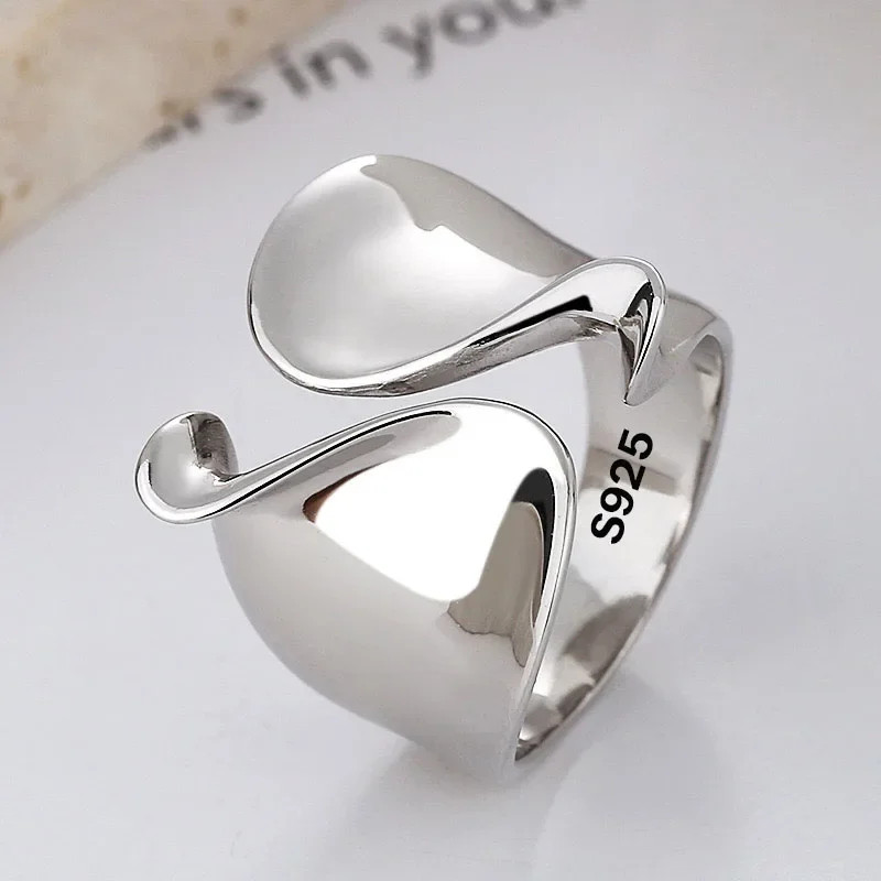 925 Sterling Silver Rings for Women Couple Minimalist Handmade Simple Big