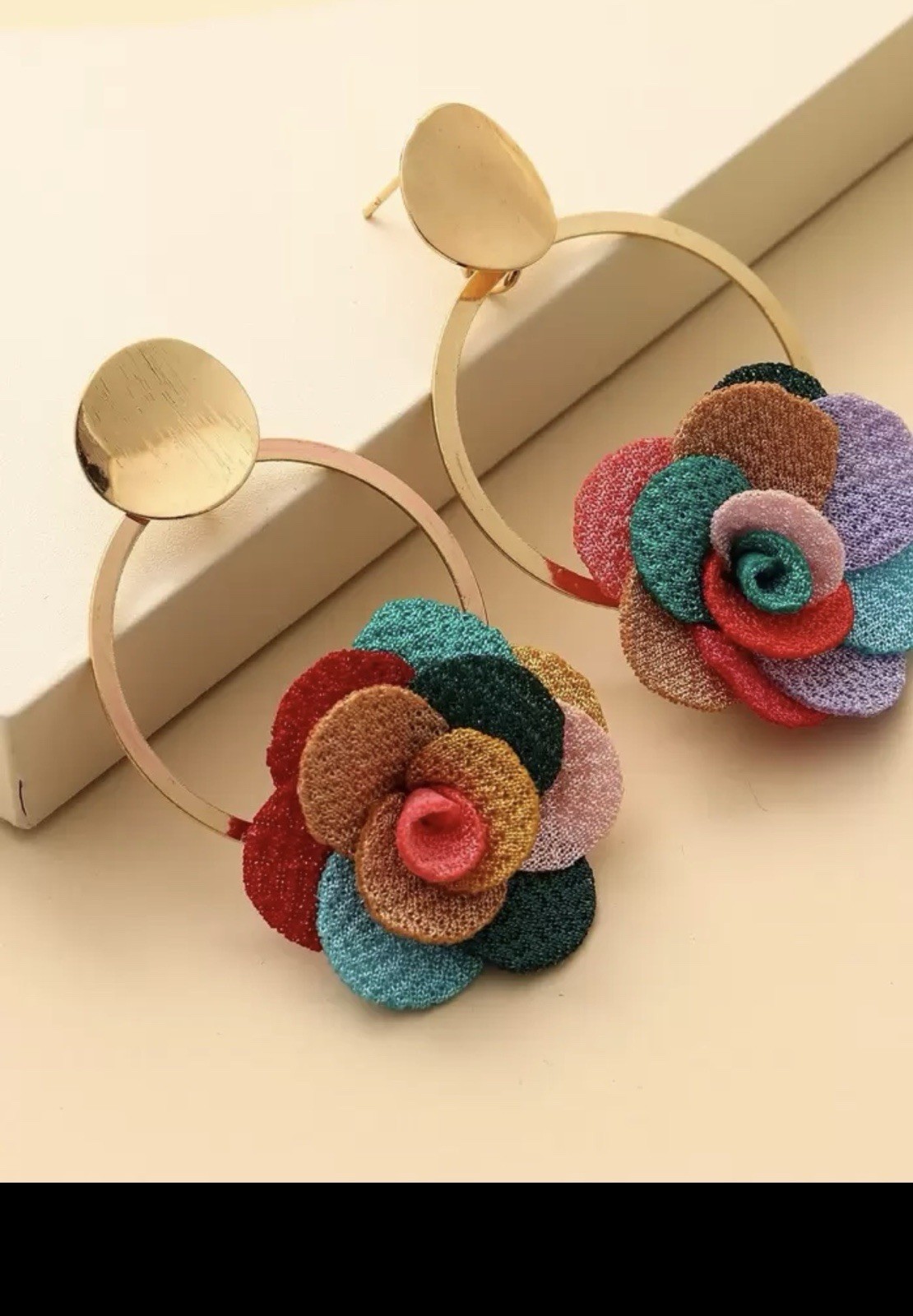 Multicolor Floral Resin Dangle/Drop Earrings Round Shape No Stone