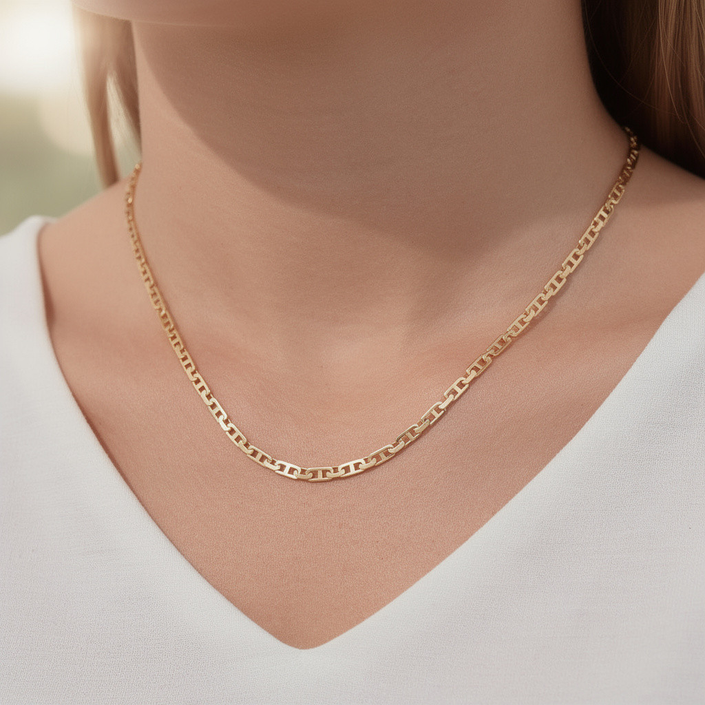 Gold-Tone Mariner Chain Necklace Women Men 19.5 Inch Anchor Link Classic Gift