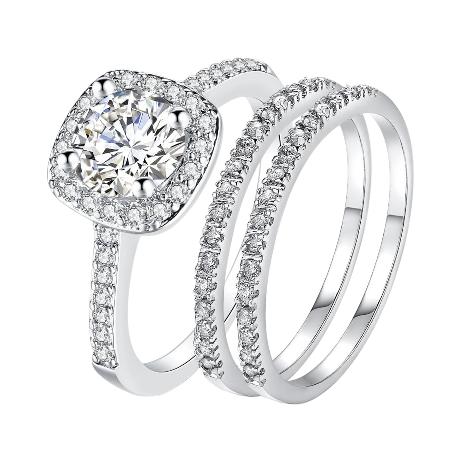 Couples Men Women Stainless Steel Ring Set Cubic Zirconia Stacking Wedding Band