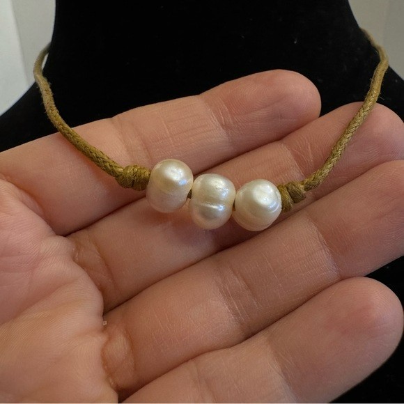 Natural Genuine Freshwater Pearls & Brown Leather Cord Necklace 18”