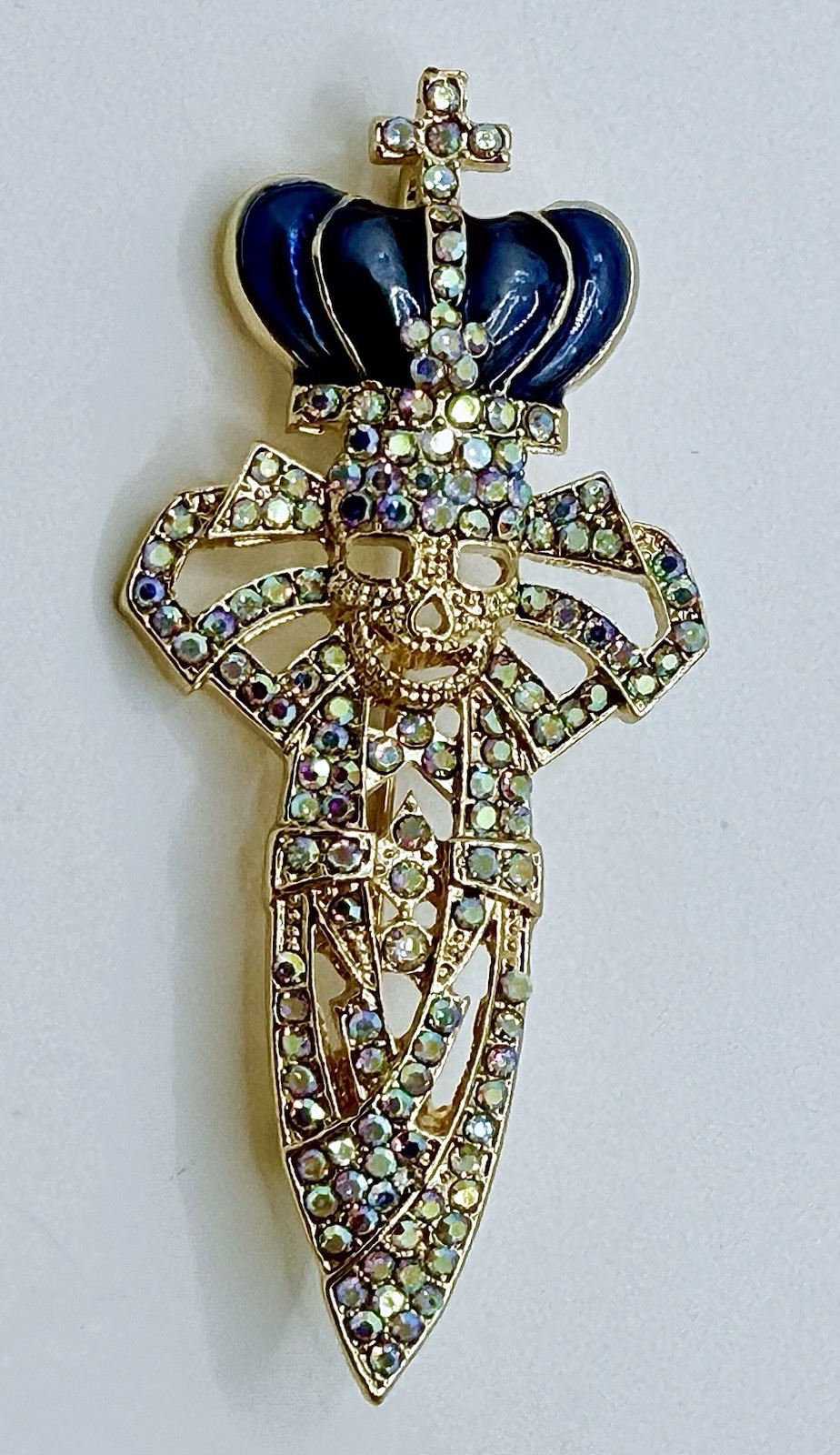 Vintage Inspired Skull Dagger Crown Brooch Pin Pendant Gothic