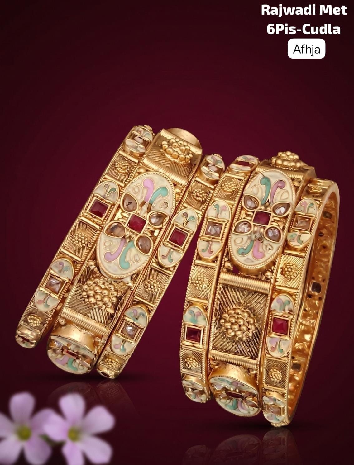 Premium Brass Rajwadi 6 Pcs Chudla Set – Traditional Designer Bangles (Sizes 2.4