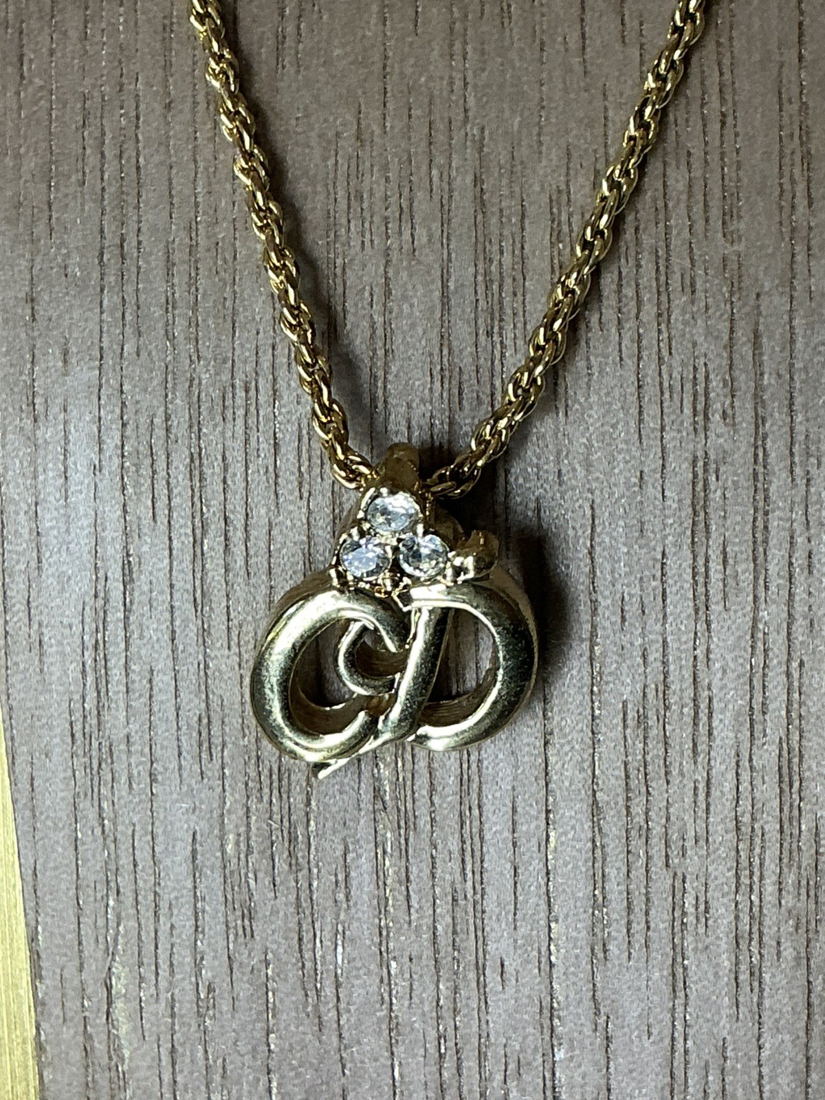 Authentic Dior CD Logo Rhinestone Necklace 17 in Preowned Good