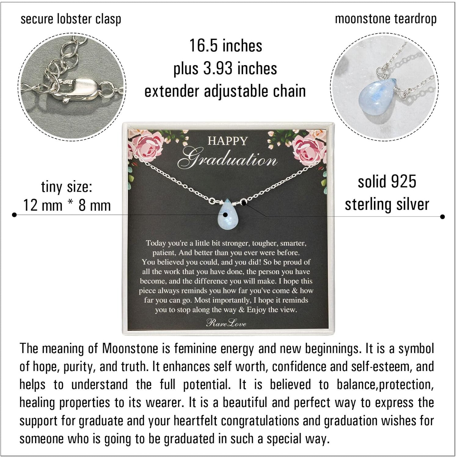 2026 Graduation Gifts for Her Happy Graduation Moonstone Necklace Unique Graduat
