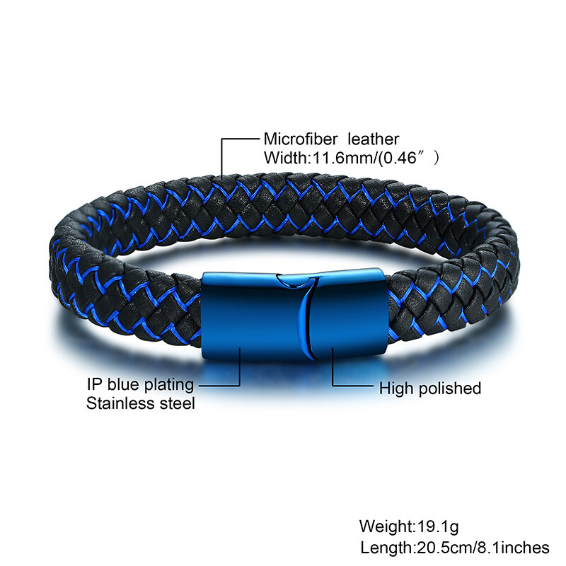 Braided Leather Medical Alert Men Bracelet Cuff Bangle Free Personalized Engrave