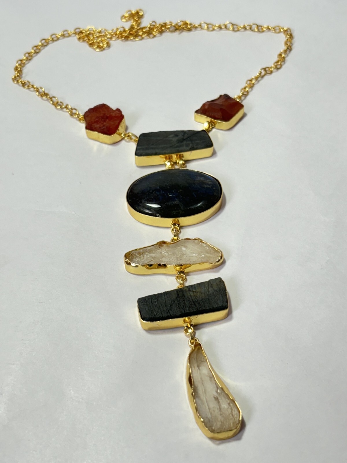 Multi Necklace carnelian Rough Labourdite Rough Necklace Long Jewelry.