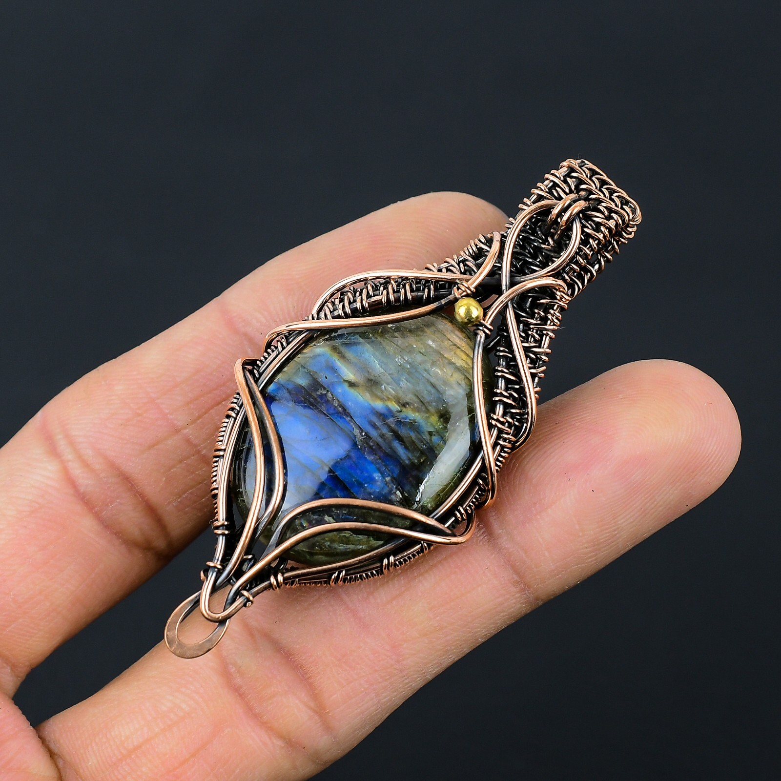 Labradorite Copper Wire Wrapped Pendant Jewelry Festival Gift CCP-002