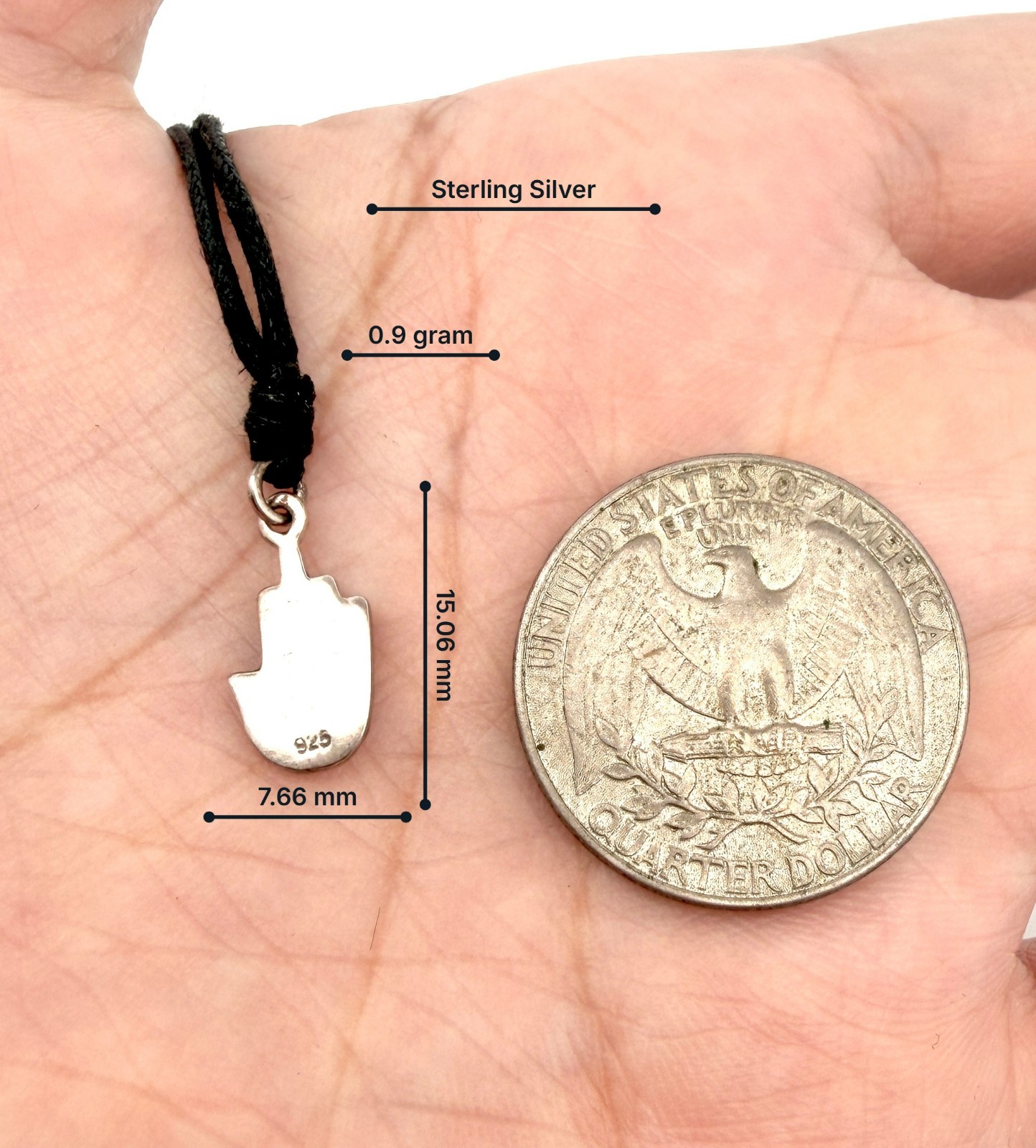 Hamsa Jewish Hand 92.5 Sterling Silver Pewter Brass Necklace Pendant Jewelry