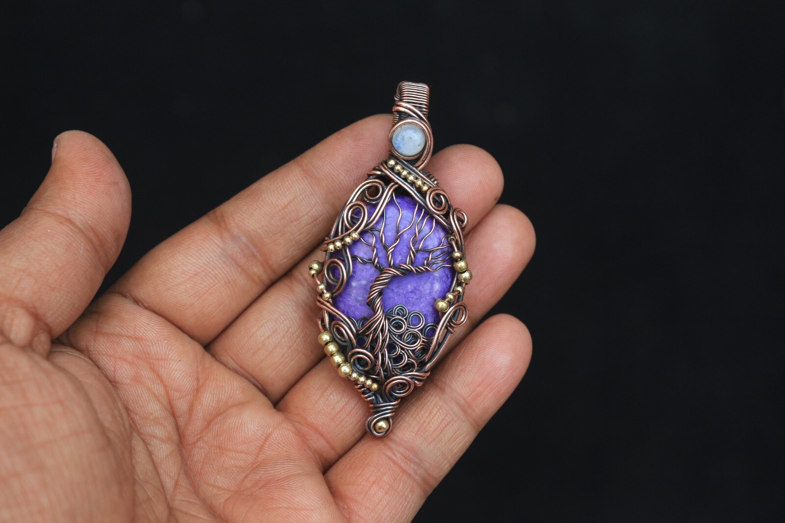 Tree Of Life Copper Wire Wrap Jewelry Purple Charoite Boho Pendant NK665