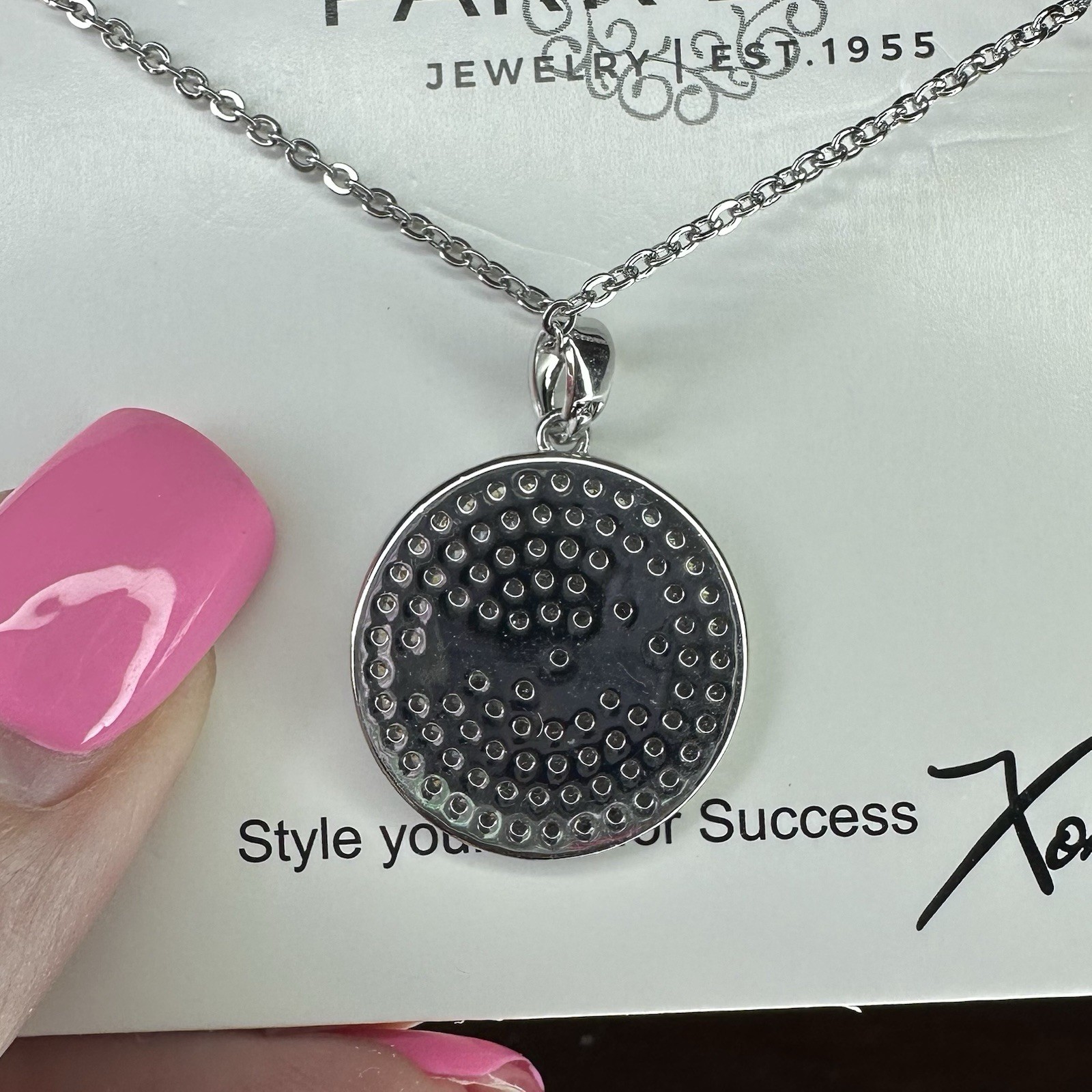 Park Lane Necklace- Rare Retired- Love- Simulated Clear CZ- Rhodium Plated
