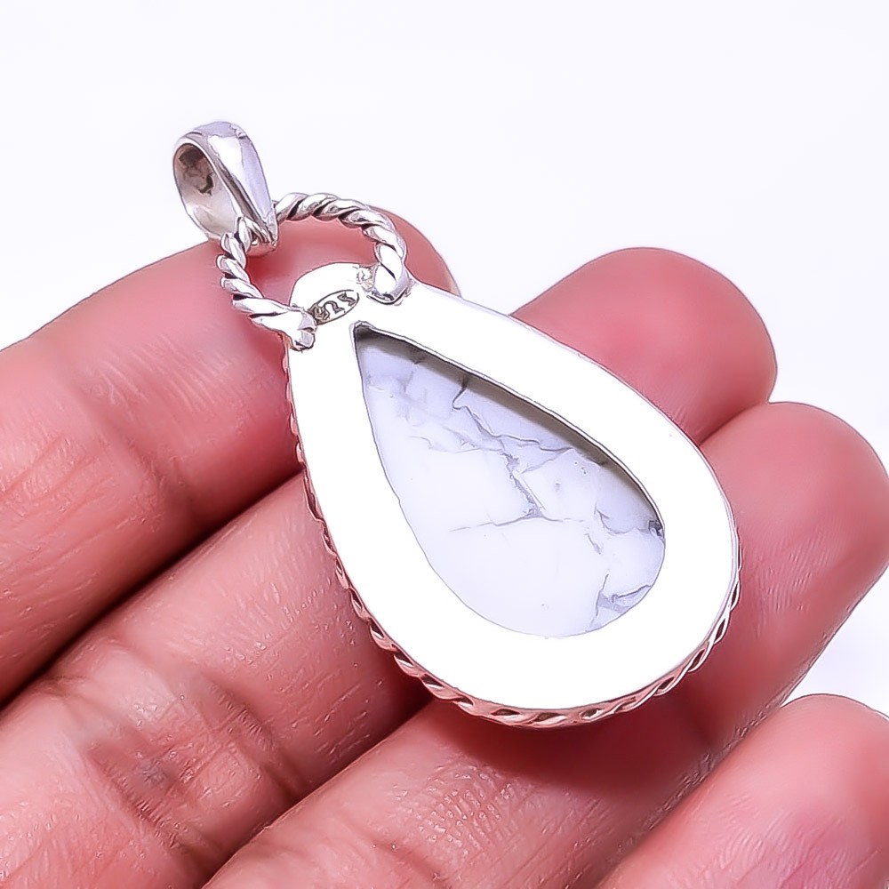 Natural White Howlite – United States 925 Sterling Silver Pendant 1.95″ P1739838