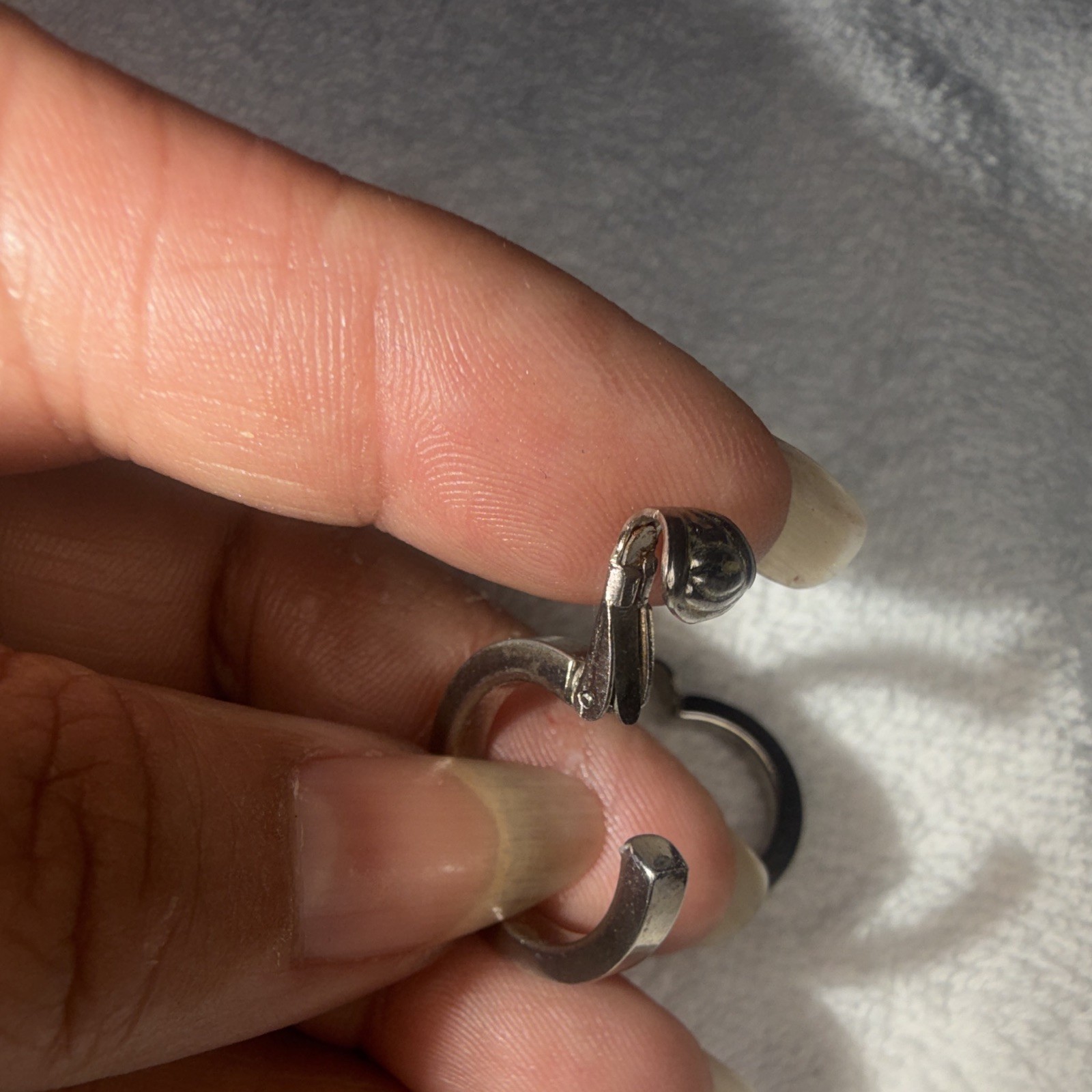 Silver Tone Round Hoop Earrings Hook Closure Clip-On Pair Metal Lobe No Stone