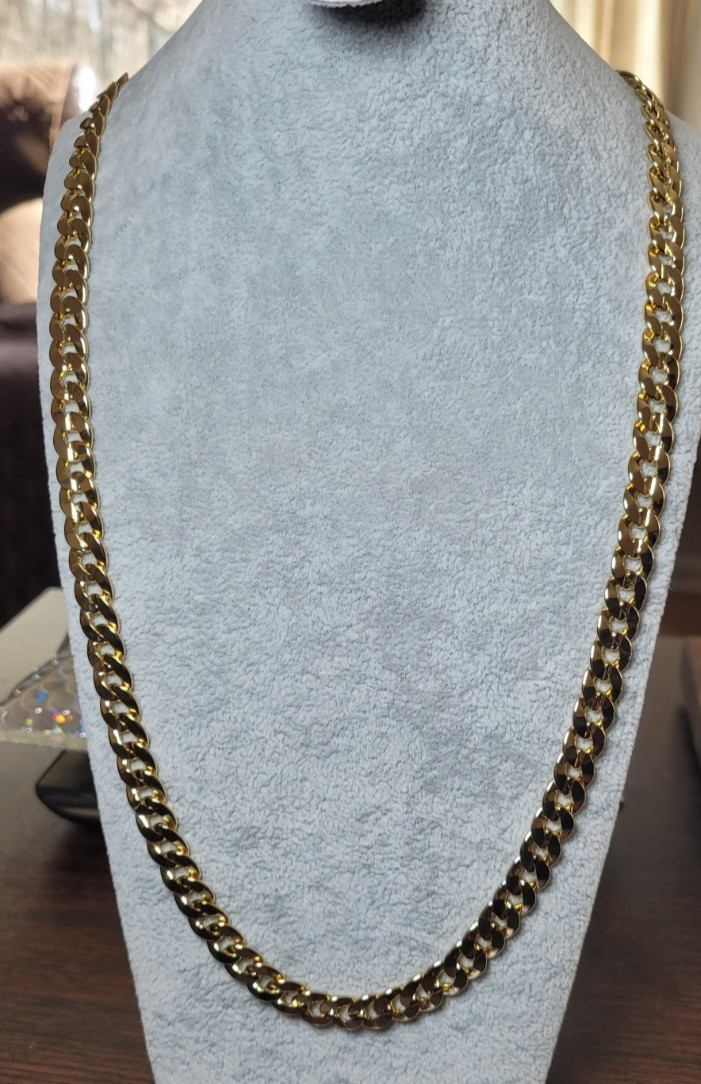 14K Gold Triple Plated Cuban Concave Link Chain, 9mm, 30″, 70gms